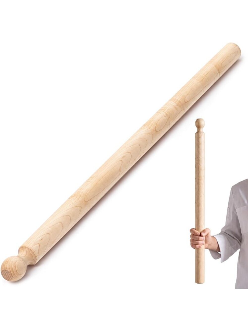 Handmade 36" Vintage Wood Pasta Rolling Pin | Italian Baking Tool | Kitchen Gift